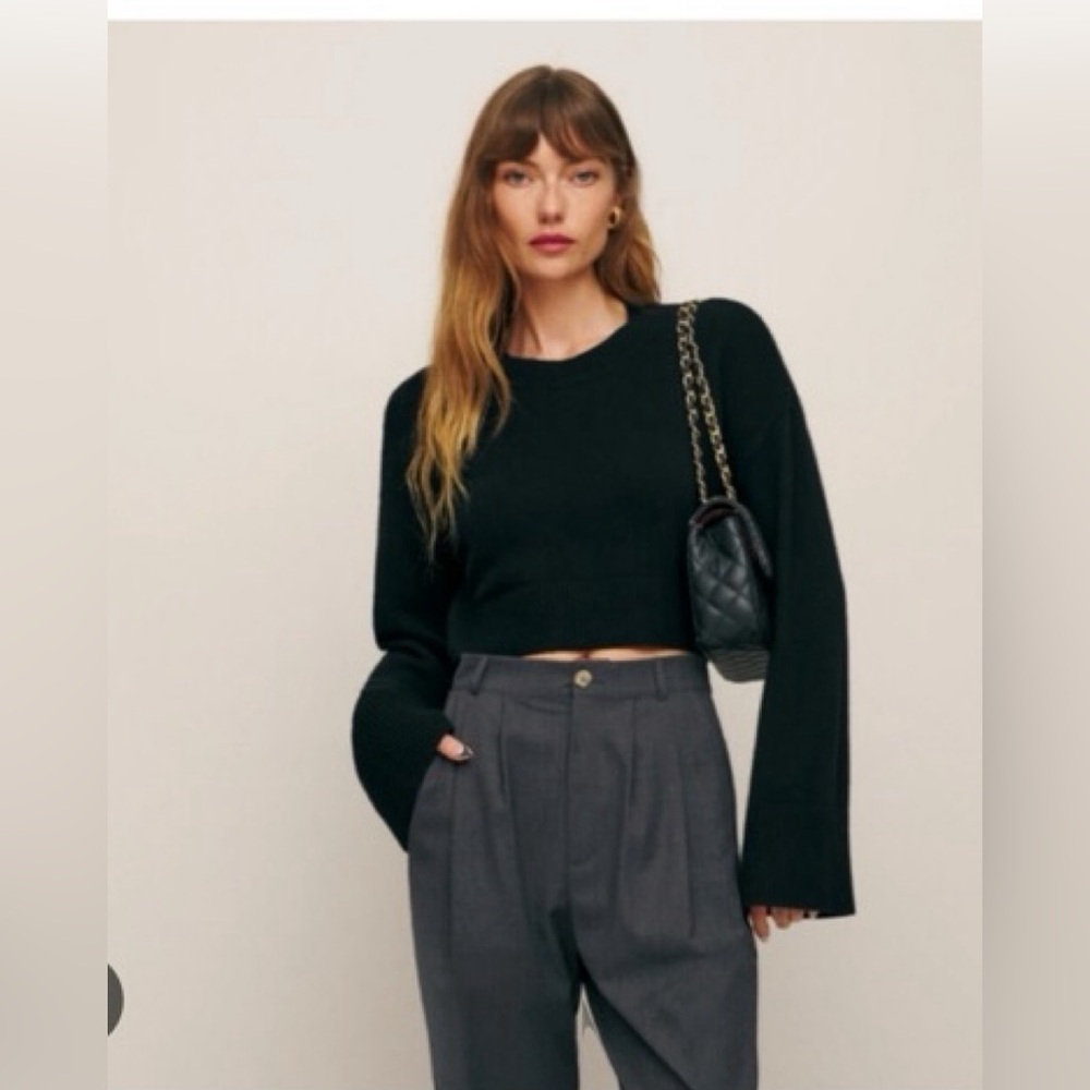 REFORMATION Paloma Cashmere Black Sweater L - Picture 2 of 6